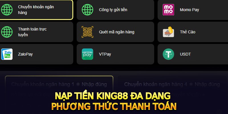 Nạp tiền King88 đa dạng phương thức thanh toán